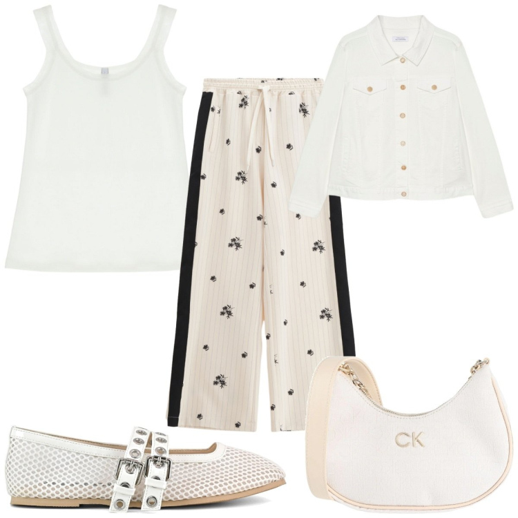 Outfit donna - Total look #2172201. Stile Trendy per Tutti i giorni. Abbinamento con borse a tracolla, pantaloni, canottiere, ballerine, blazer.
