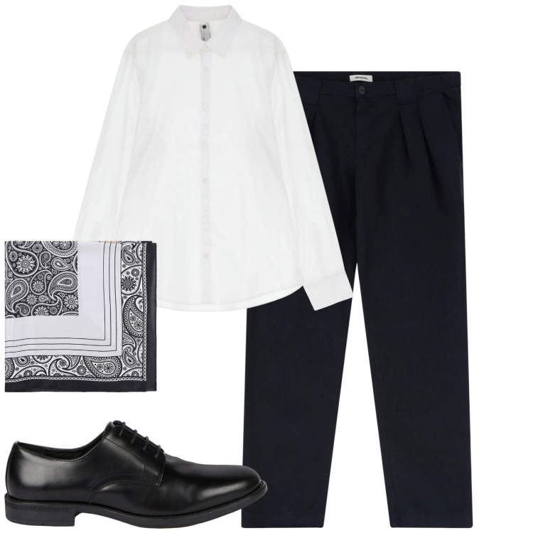 Outfit uomo - City. Stile Business/Elegante per Tutti i giorni. Abbinamento con camicie, pantaloni, sciarpe e foulard, scarpe stringate.
