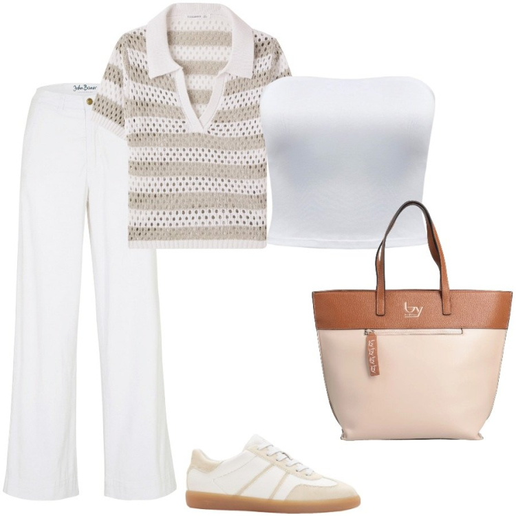 Outfit donna - Le righe in macramè. Stile Casual chic per Tutti i giorni. Abbinamento con jeans, sneakers, borse a mano, t-shirt, top.
