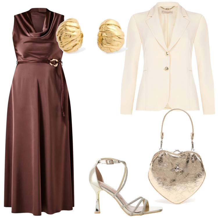 Outfit donna - Mamma della sposa. per Cerimonia. Abbinamento con sandali col tacco, vestiti lunghi, blazer, pochette, orecchini.