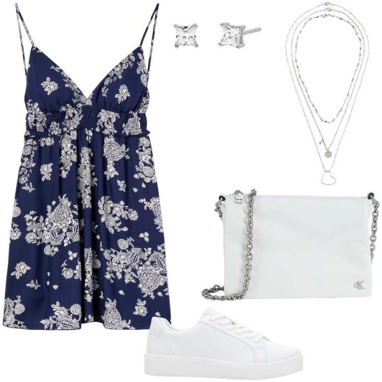 Outfit donna - Comfy and freshy. Stile Casual per Tutti i giorni. Abbinamento con collane, sneakers, borse a tracolla, vestiti corti, orecchini.