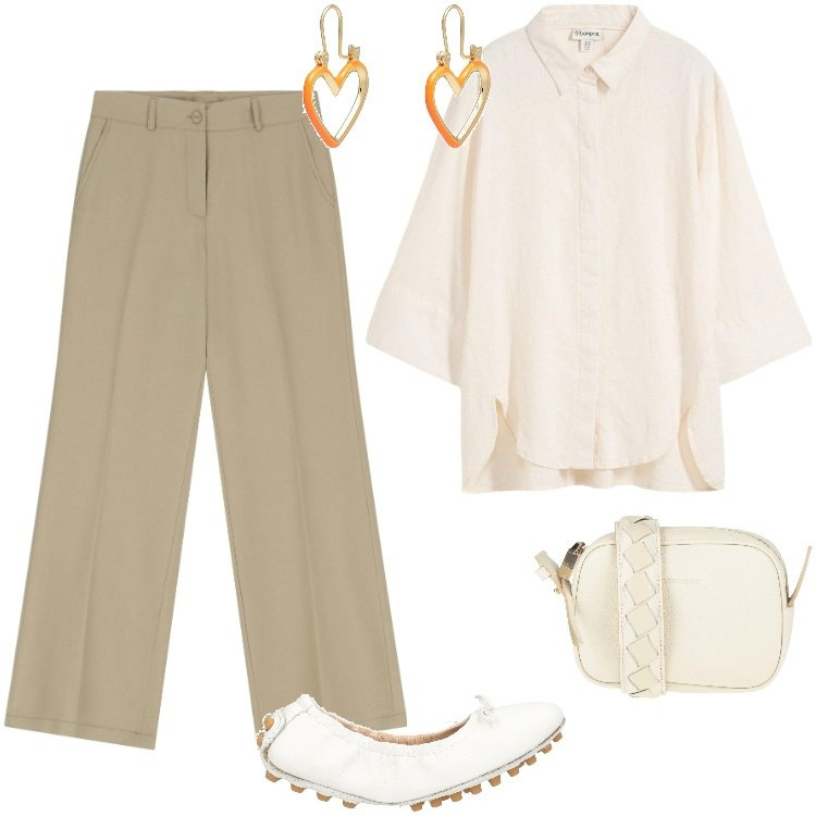 Outfit donna - Total look #2172317. Stile Casual per Tutti i giorni. Abbinamento con camicie, borse a tracolla, orecchini, ballerine, pantaloni.