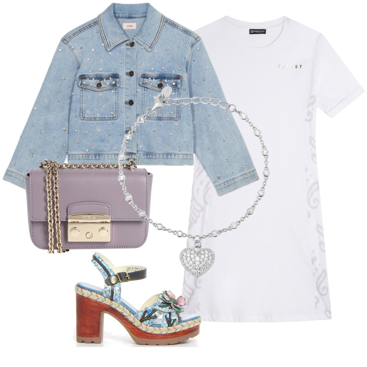 Outfit donna - Total look #2172325. Stile Casual per Tutti i giorni. Abbinamento con borse a spalla, braccialetti, vestiti midi/longuette, sandali col tacco, blazer.