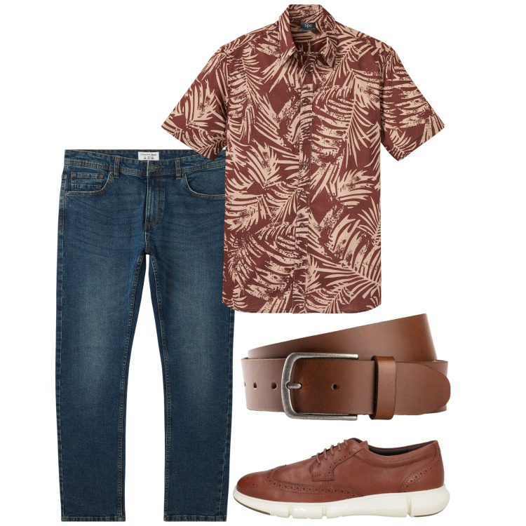 Outfit uomo - Aperitivo. Stile Casual per Tutti i giorni. Abbinamento con cinture, camicie a manica corta, sneakers, jeans.