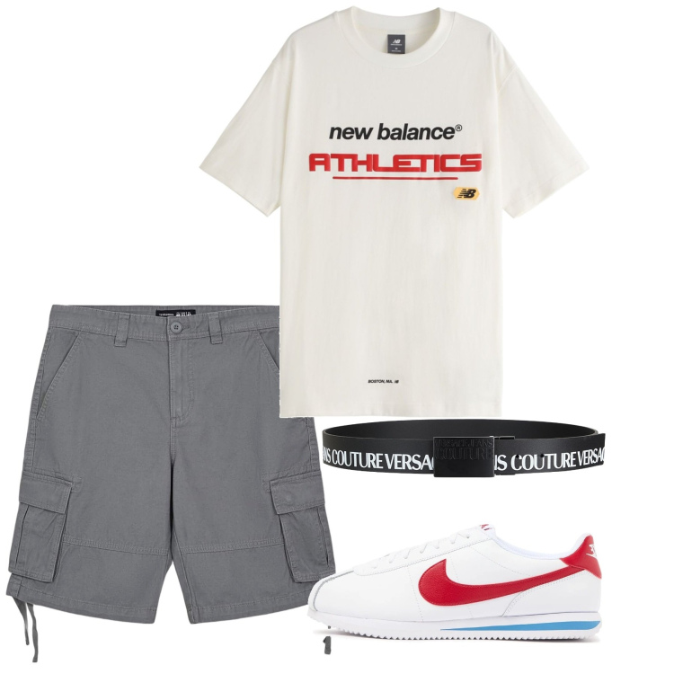Outfit uomo - Basic. Stile Casual per Tutti i giorni. Abbinamento con cinture, bermuda, t-shirt, sneakers.