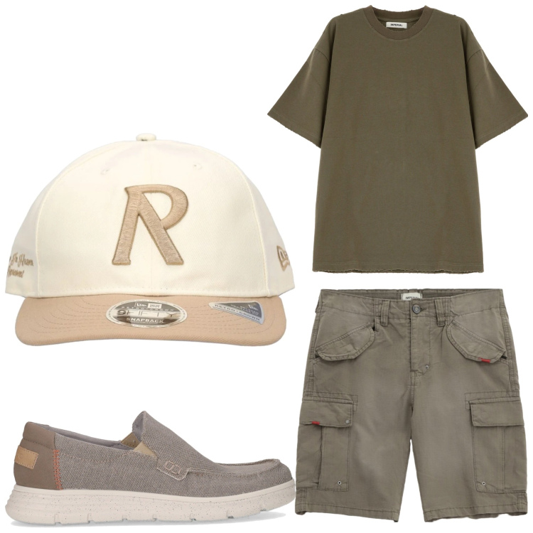 Outfit uomo - Estate tutti i giorni. Stile Casual per Tutti i giorni. Abbinamento con t-shirt, bermuda, cappelli, sneakers.