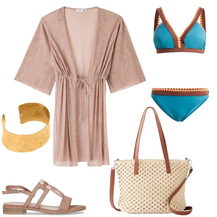 Outfit donna - Porto corallo. Stile Chic per Mare. Abbinamento con bikini, borse a mano, caftani, sandali, braccialetti.