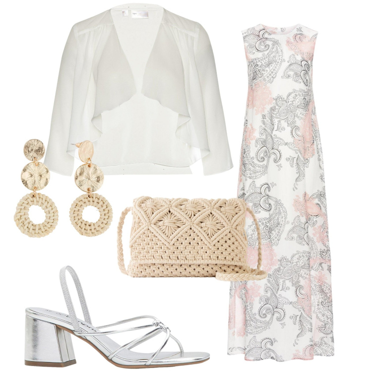 Outfit donna - Summer romance. Stile Romantica per Tutti i giorni. Abbinamento con vestiti lunghi, blazer, sandali col tacco, orecchini, borse a tracolla.