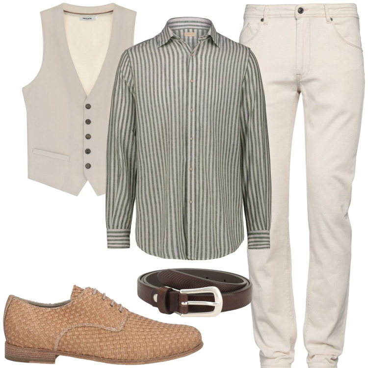 Outfit uomo - Cerimonia informale. Stile Business/Elegante per Cerimonia. Abbinamento con pantaloni, scarpe stringate, gilet, cinture, camicie.