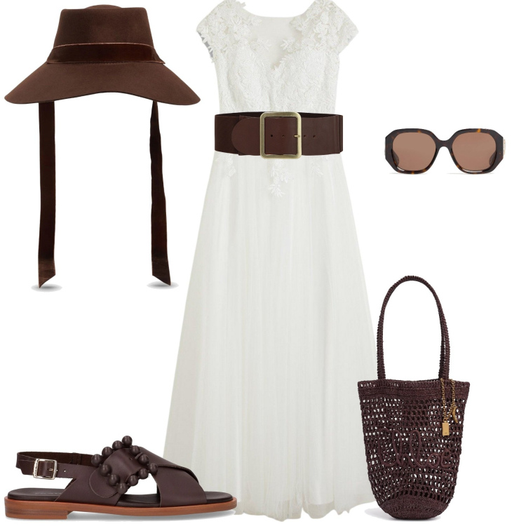 Outfit donna - Total look #2172918. Stile Boho per Tutti i giorni. Abbinamento con vestiti, cinture, sandali, borse a spalla, cappelli, occhiali da sole.