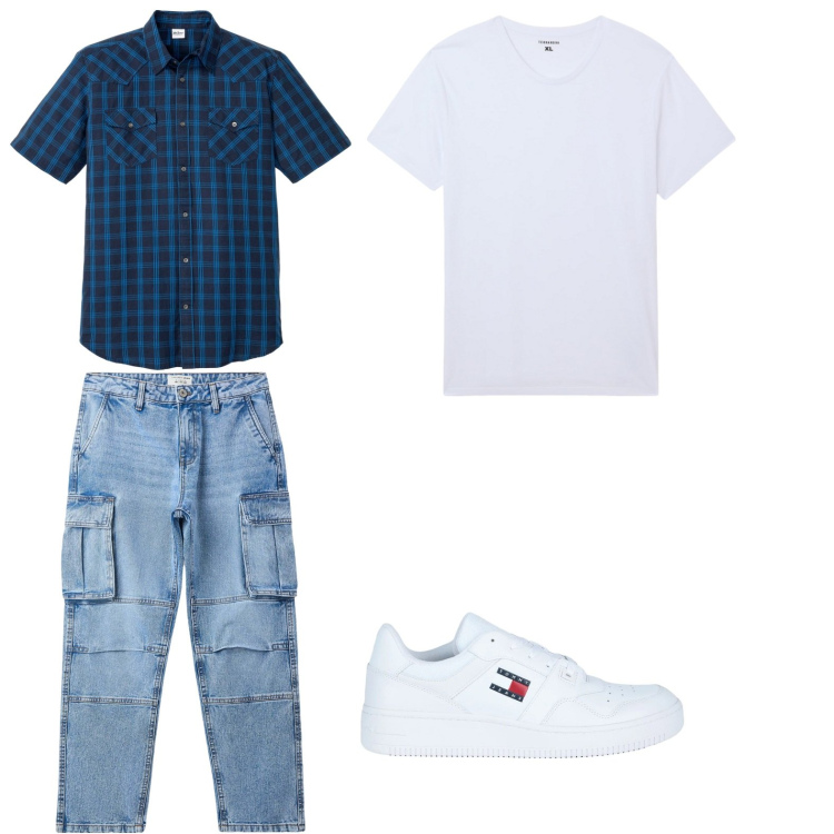 Outfit uomo - Jeans e blu. Stile Casual per Tutti i giorni. Abbinamento con camicie a manica corta, sneakers, t-shirt, jeans.