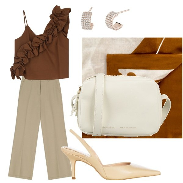 Outfit donna - il foulard. Stile Urban per Serata fuori. Abbinamento con borse a tracolla, orecchini, sciarpe, décolleté, pantaloni, top.