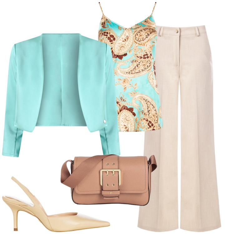 Outfit donna - Cerimonia. Stile Chic per Cerimonia. Abbinamento con borse a mano, pantaloni, top, bolero, décolleté.