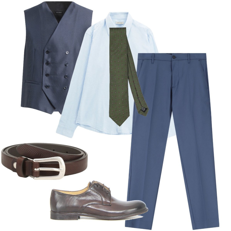 Outfit uomo - Il panciotto. Stile Business/Elegante per Cerimonia. Abbinamento con gilet, cravatte, cinture, pantaloni, camicie, scarpe stringate.