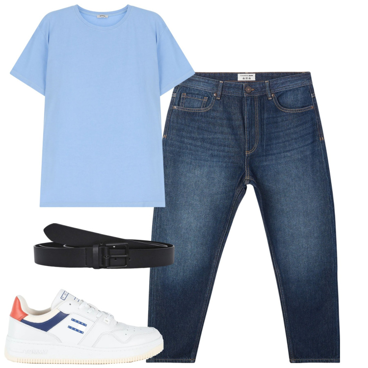 Outfit uomo - City. Stile Casual per Tutti i giorni. Abbinamento con sneakers, jeans, cinture, t-shirt.