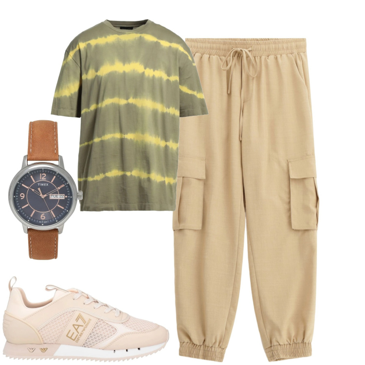 Outfit uomo - Total look #2173188. Stile Casual per Tutti i giorni. Abbinamento con sneakers, orologi, t-shirt, pantaloni cargo.