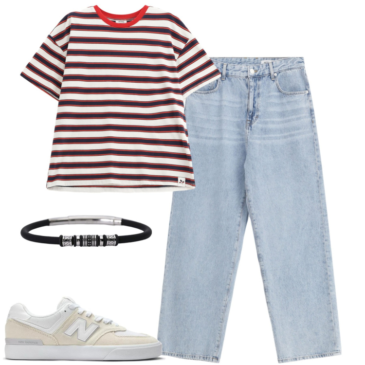 Outfit uomo - Total look #2173189. Stile Casual per Tutti i giorni. Abbinamento con braccialetti, sneakers, t-shirt, jeans.