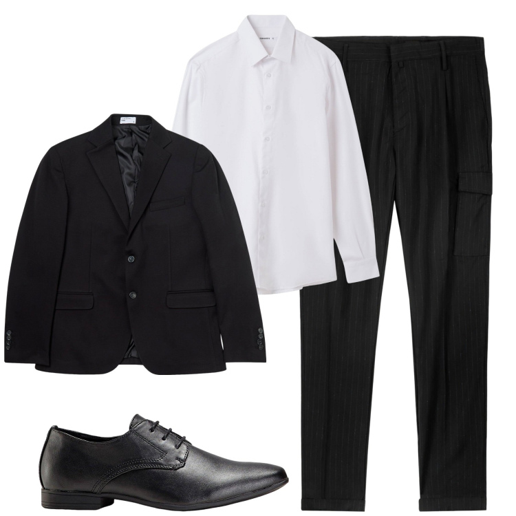 Outfit uomo - Business. Stile Business/Elegante per Ufficio. Abbinamento con scarpe stringate, camicie, giacche, pantaloni cargo.