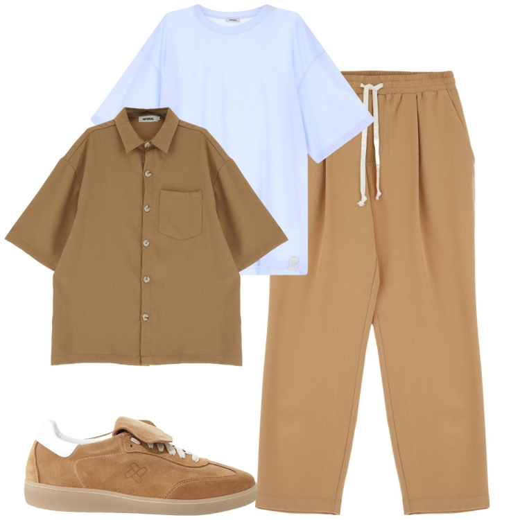 Outfit uomo - City. Stile Urban per Tutti i giorni. Abbinamento con t-shirt, camicie a manica corta, sneakers, pantaloni.