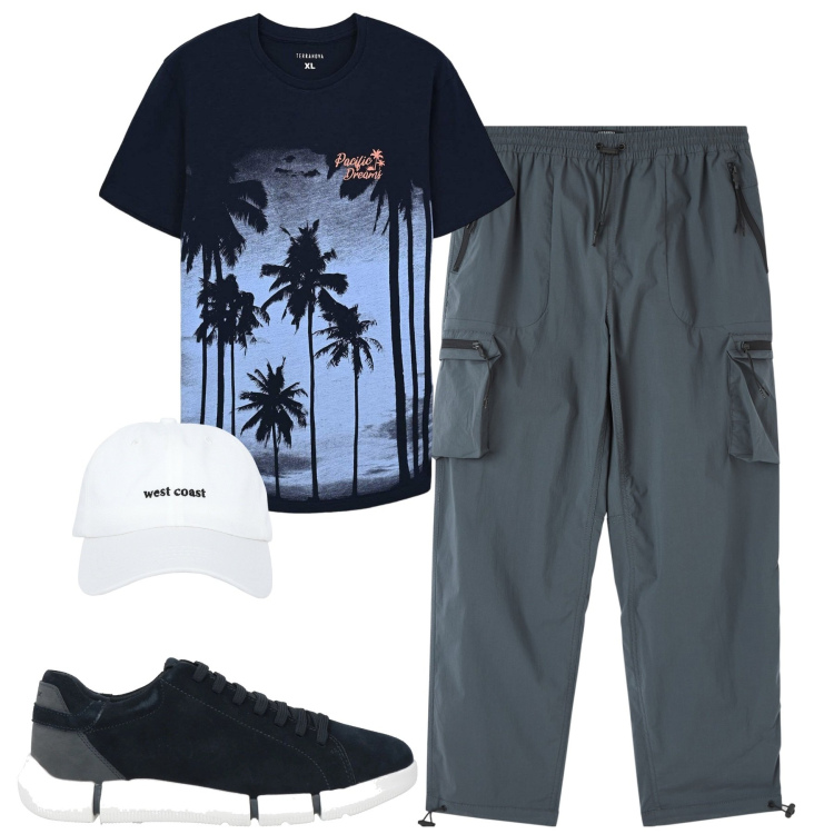 Outfit uomo - Total look #2173243. Stile Casual per Tutti i giorni. Abbinamento con sneakers, t-shirt, pantaloni cargo, cappelli.