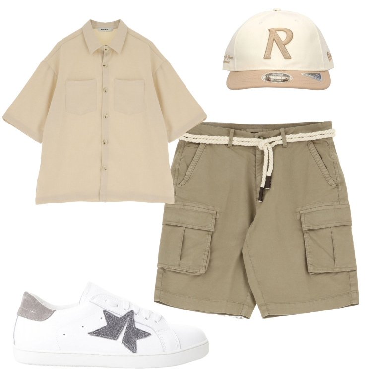 Outfit uomo - Weekend. Stile Casual per Tutti i giorni. Abbinamento con sneakers, bermuda, camicie a manica corta, cappelli.