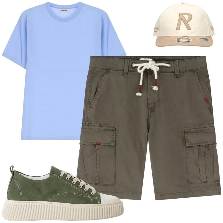 Outfit uomo - Total look #2173261. Stile Casual per Tutti i giorni. Abbinamento con sneakers, t-shirt, bermuda, cappelli.