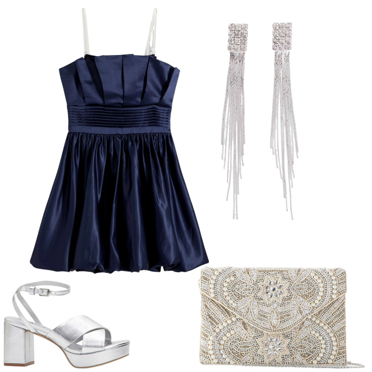 Outfit donna - Macrame\'. Stile Chic per Serata fuori. Abbinamento con pochette, orecchini, vestiti, sandali col tacco.