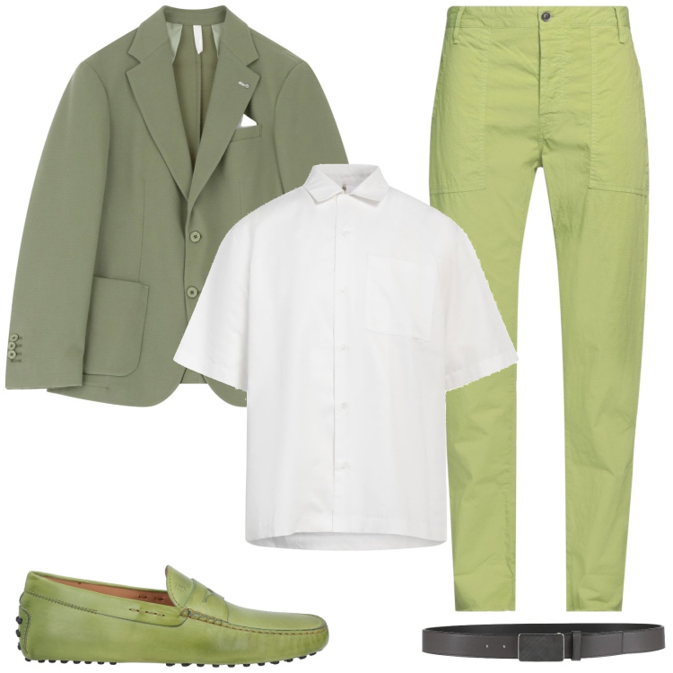 Outfit uomo - Total look #2173298. Stile Trendy per Cerimonia. Abbinamento con scarpe stringate, pantaloni chino, camicie a manica corta, cinture, giacche.