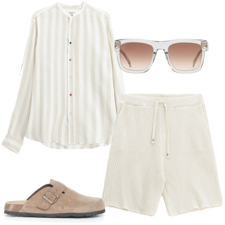 Outfit uomo - Total look #2173305. Stile Trendy per Tutti i giorni. Abbinamento con camicie, bermuda, occhiali da sole, sandali.