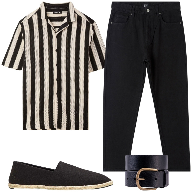 Outfit uomo - Total look #2173319. Stile Trendy per Serata speciale. Abbinamento con espadrillas, pantaloni, camicie a manica corta, cinture.