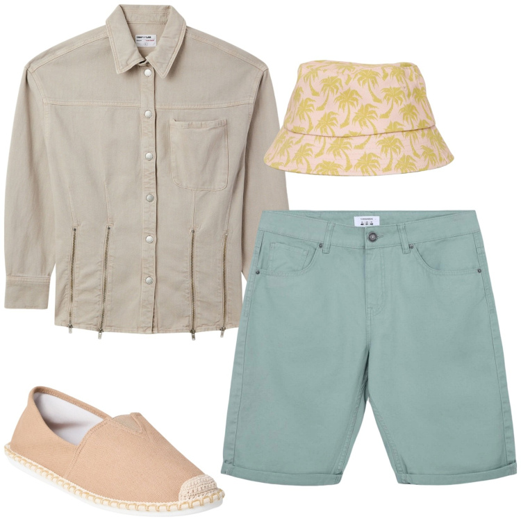 Outfit uomo - Total look #2173322. Stile Trendy per Tutti i giorni. Abbinamento con espadrillas, bermuda, cappelli con visiera, camicie.