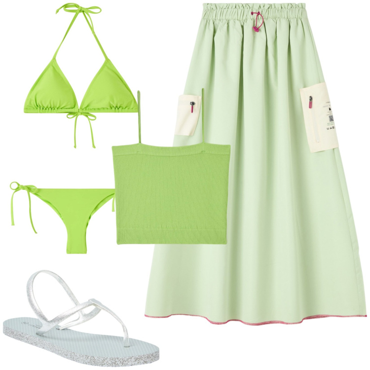 Outfit donna - Terranova - Summer Vibes. Stile Casual per Mare. Abbinamento con gonne lunghe, sandali, bikini, bikini, canottiere.