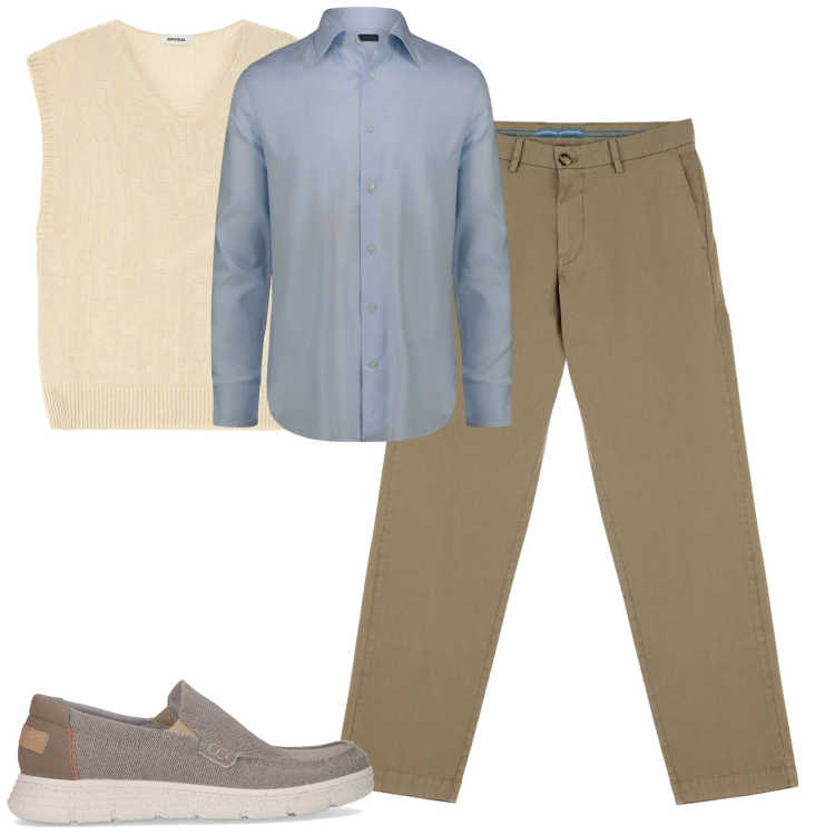 Outfit uomo - City. Stile Urban per Tutti i giorni. Abbinamento con maglieria, pantaloni chino, camicie, sneakers.