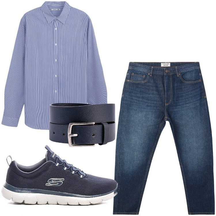 Outfit uomo - Comfort e righe. Stile Casual per Tutti i giorni. Abbinamento con camicie, jeans, cinture, sneakers.