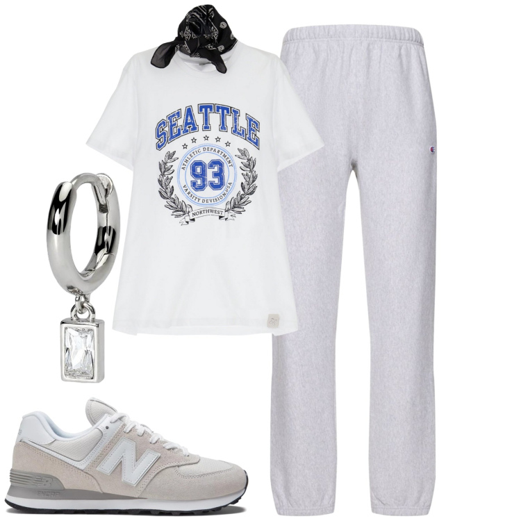 Outfit uomo - Total look #2173373. Stile Casual per Tutti i giorni. Abbinamento con orecchini, sneakers, t-shirt, pantaloni.