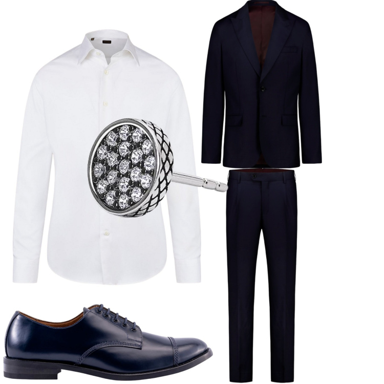 Outfit uomo - Cerimonia. Stile Business/Elegante per Cerimonia. Abbinamento con orecchini, camicie, abiti, scarpe stringate.