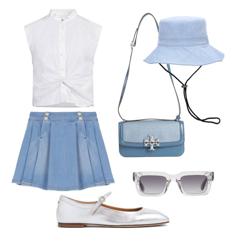 Outfit donna - B.B. style versione 2025. Stile Vintage retrò per Tutti i giorni. Abbinamento con borse a spalla, camicie, minigonne, ballerine, occhiali da sole, cappelli.