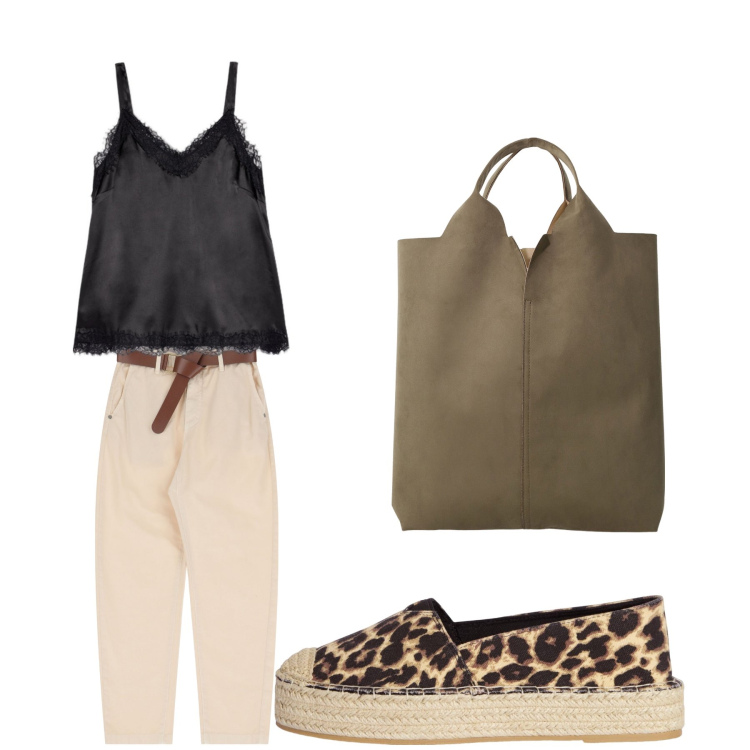 Outfit donna - Aperitivo. Stile Trendy per Tutti i giorni. Abbinamento con espadrillas, pantaloni chino, shopping bag, canottiere.