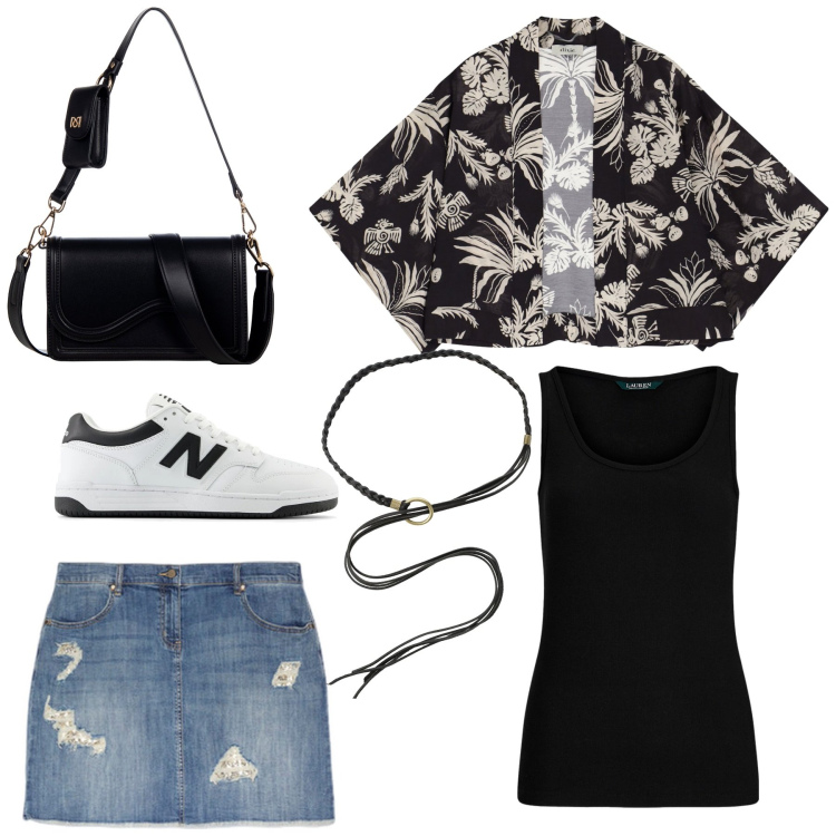 Outfit donna - Rockandrollll. Stile Casual per Tutti i giorni. Abbinamento con sneakers, pochette, camicie, cinture, canottiere, minigonne.