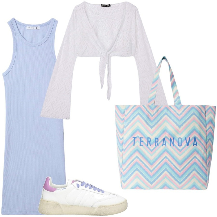 Outfit donna - Total look Terranova. Stile Casual per Tutti i giorni. Abbinamento con sneakers, vestiti corti, borse tote, bolero.