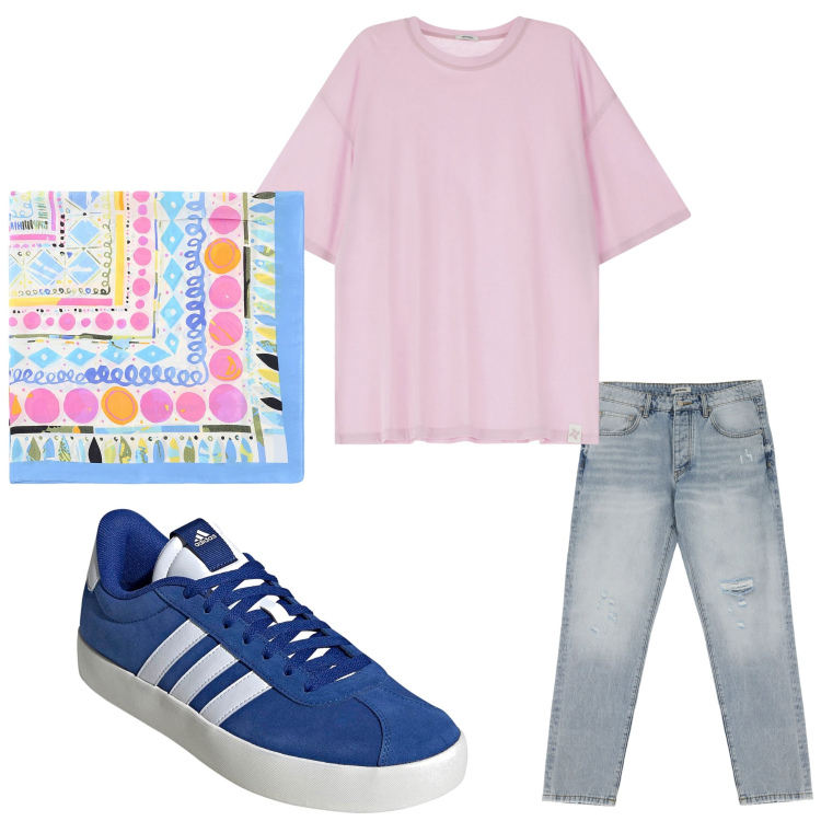 Outfit uomo - Jeans. Stile Casual per Tutti i giorni. Abbinamento con jeans strappati, t-shirt, sciarpe e foulard, sneakers.