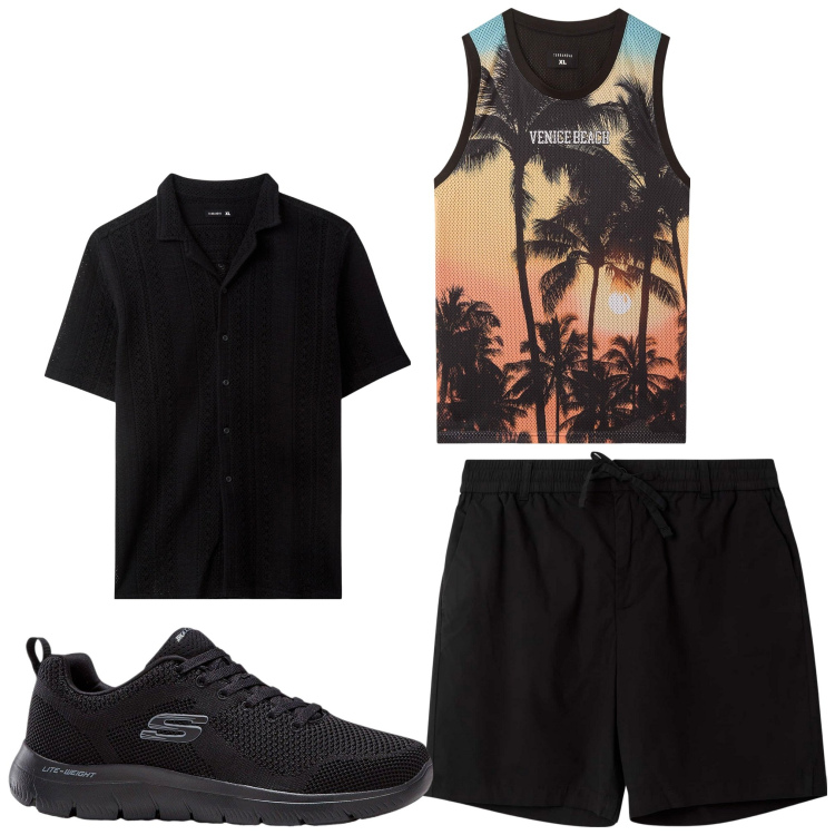 Outfit uomo - Bahamas. Stile Casual per Tutti i giorni. Abbinamento con sneakers, canottiere, pantaloni corti, camicie a manica corta.