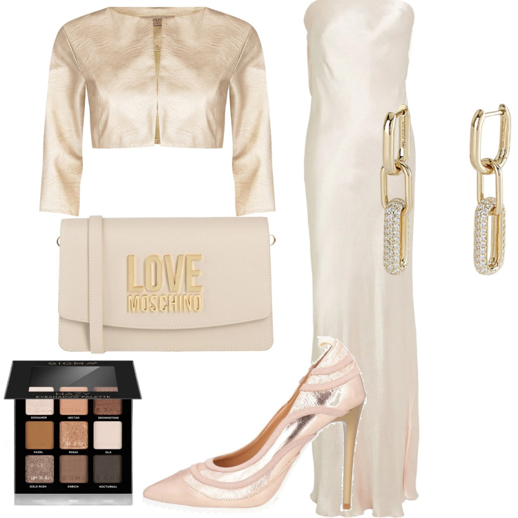 Outfit donna - Total look #2173574. Stile Glamour per Cerimonia. Abbinamento con vestiti lunghi, décolleté, borse a tracolla, ombretti, orecchini, bolero.