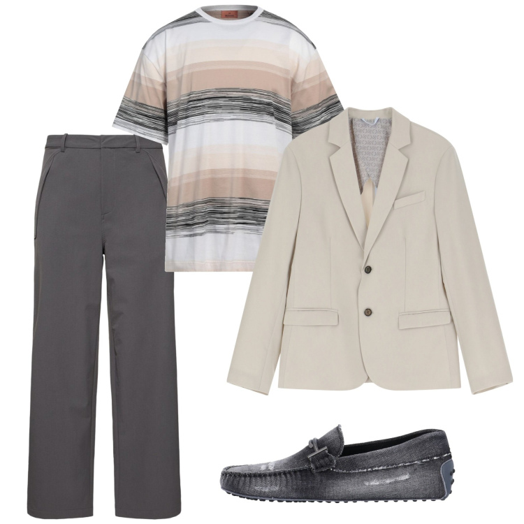 Outfit uomo - Maggio. Stile Trendy per Tutti i giorni. Abbinamento con scarpe stringate, t-shirt, giacche, pantaloni.