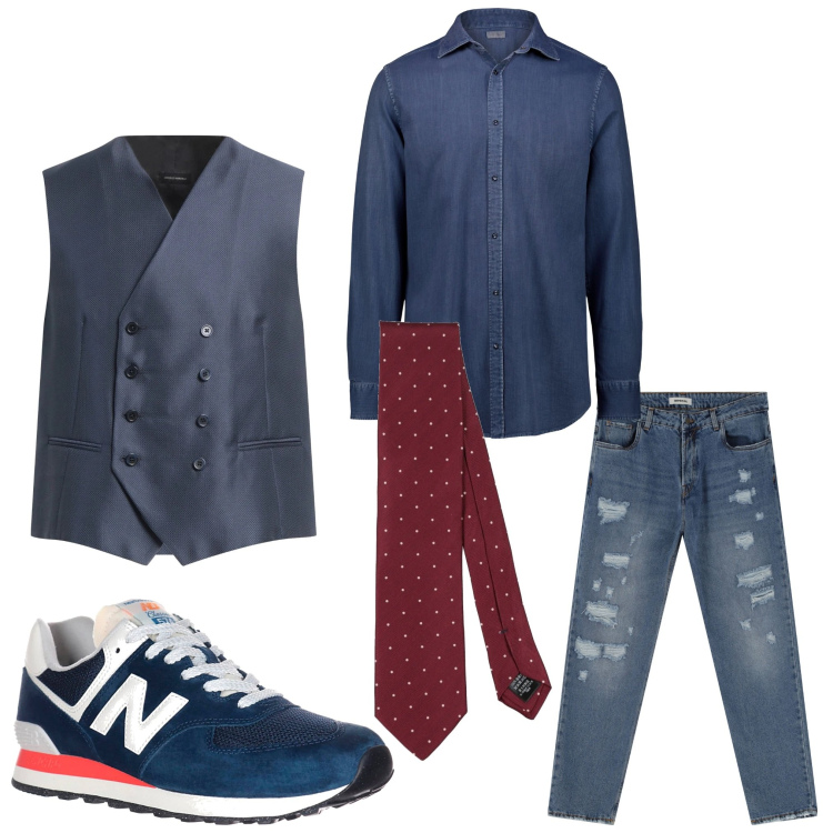 Outfit uomo - Gilet e sneakers. Stile Business/Elegante per Serata speciale. Abbinamento con gilet, cravatte, jeans, camicie, sneakers.