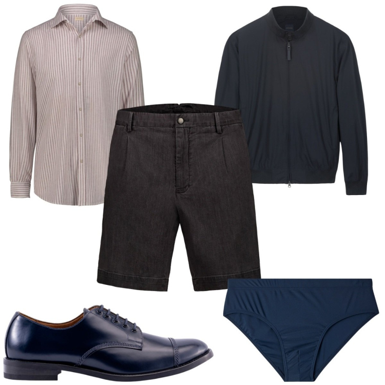 Outfit uomo - Total look #2173633. Stile Casual per Tutti i giorni. Abbinamento con costumi, scarpe stringate, bermuda, camicie, bomber.