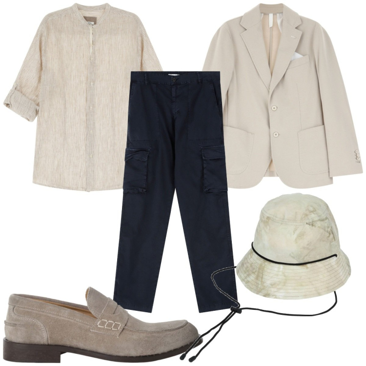 Outfit uomo - Total look #2173634. Stile Trendy per Tutti i giorni. Abbinamento con cappelli, pantaloni cargo, giacche, camicie, scarpe stringate.