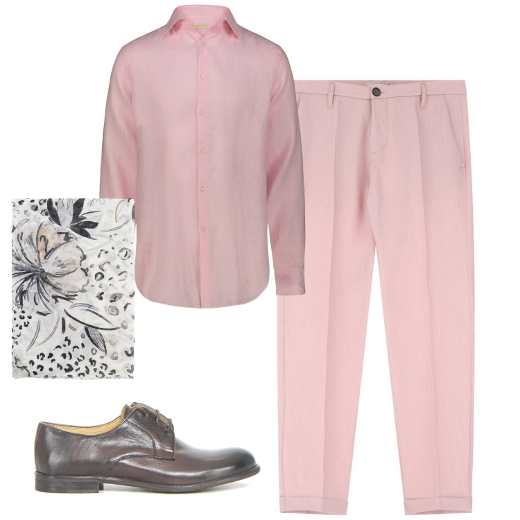 Outfit uomo - Rosa. Stile Trendy per Tutti i giorni. Abbinamento con pantaloni, sciarpe e foulard, camicie, scarpe stringate.