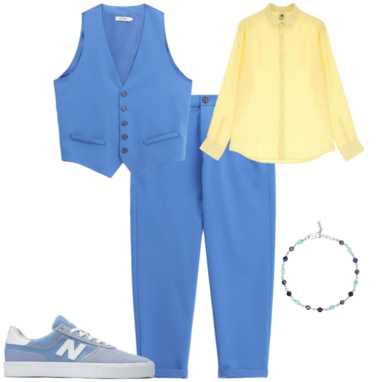 Outfit uomo - Total look #2173702. Stile Trendy per Serata speciale. Abbinamento con braccialetti, sneakers, gilet, pantaloni, camicie.