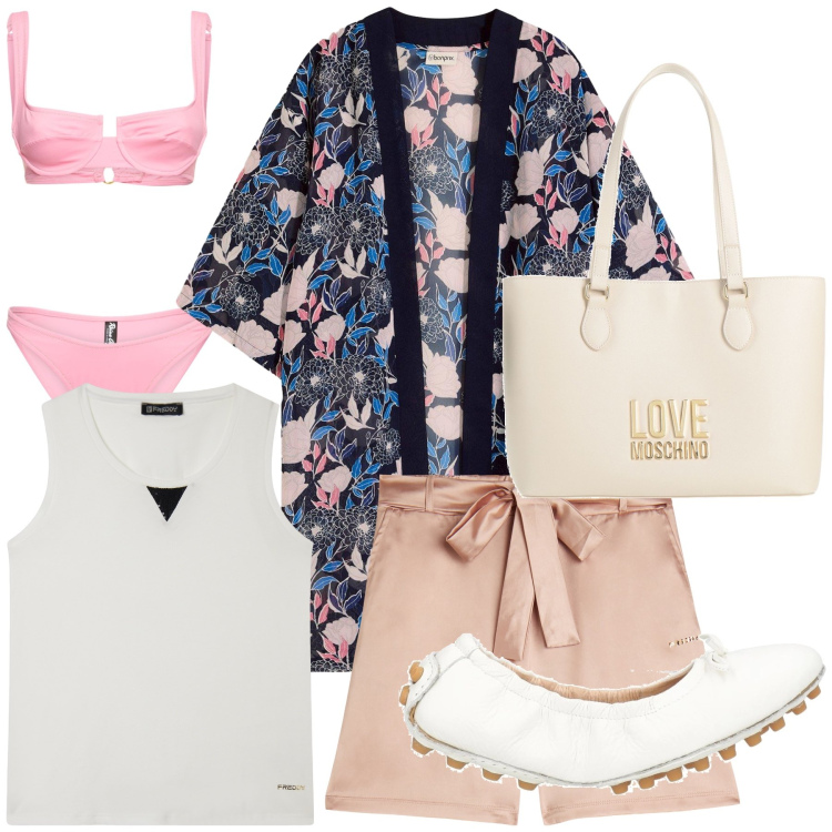 Outfit donna - Mare super bon ton. Stile Chic per Mare. Abbinamento con vestiti da spiaggia, borse a mano, ballerine, shorts, canottiere, bikini.